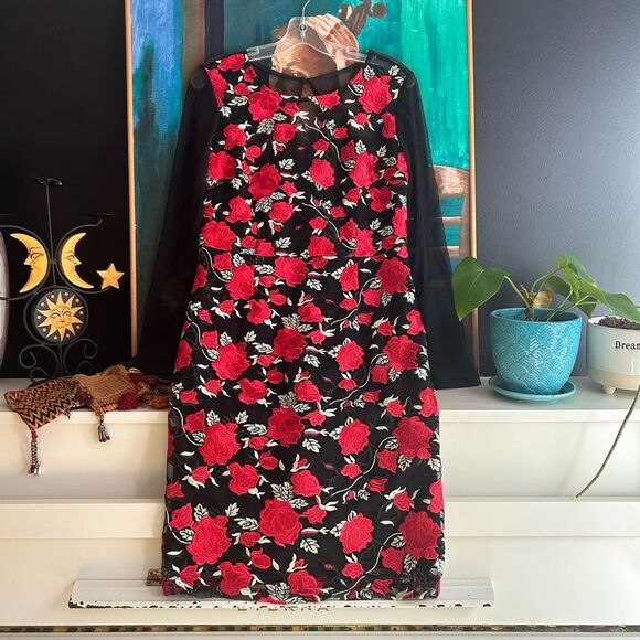 Joseph Ribkoff Floral Sweetheart Embroidered Dress 12 - Picture 2 of 16